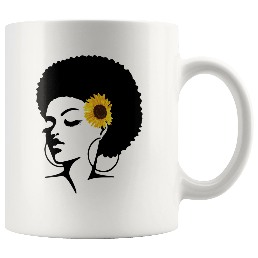 RobustCreative-Afro Natural Black Hair Kind Sunflower Pride - Melanin 11oz Funny White Coffee Mug - Educated Melanin Rich Skin Vintage Black Power Goddes - Friends Gift - Both Sides Printed