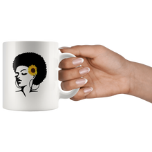 Load image into Gallery viewer, RobustCreative-Afro Natural Black Hair Kind Sunflower Pride - Melanin 11oz Funny White Coffee Mug - Educated Melanin Rich Skin Vintage Black Power Goddes - Friends Gift - Both Sides Printed
