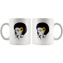 Load image into Gallery viewer, RobustCreative-Afro Natural Black Hair Kind Sunflower Pride - Melanin 11oz Funny White Coffee Mug - Educated Melanin Rich Skin Vintage Black Power Goddes - Friends Gift - Both Sides Printed
