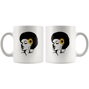RobustCreative-Afro Natural Black Hair Kind Sunflower Pride - Melanin 11oz Funny White Coffee Mug - Educated Melanin Rich Skin Vintage Black Power Goddes - Friends Gift - Both Sides Printed