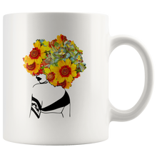Load image into Gallery viewer, RobustCreative-Afro Natural Black Sunflower Hair Kind Pride - Melanin 11oz Funny White Coffee Mug - Educated Melanin Rich Skin Vintage Black Power Goddes - Friends Gift - Both Sides Printed
