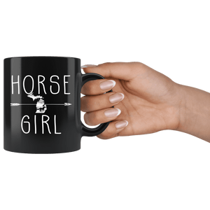 RobustCreative-Michigan Horse Girl Gifts Michiganian Shape Country for women - 11oz Black Mug Riding Lover Gift Idea