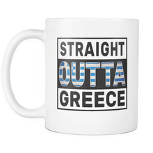 Load image into Gallery viewer, RobustCreative-Straight Outta Greece - Greek Flag 11oz Funny White Coffee Mug - Independence Day Family Heritage - Women Men Friends Gift - Both Sides Printed (Distressed)
