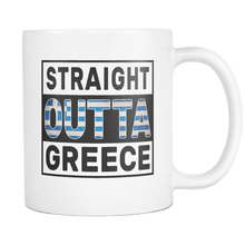 Load image into Gallery viewer, RobustCreative-Straight Outta Greece - Greek Flag 11oz Funny White Coffee Mug - Independence Day Family Heritage - Women Men Friends Gift - Both Sides Printed (Distressed)

