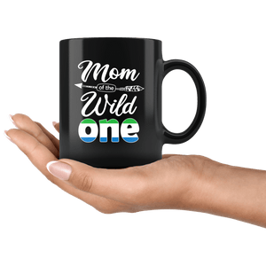 RobustCreative-Sierra Leonean Mom of the Wild One Birthday Sierra Leone Flag Black 11oz Mug Gift Idea