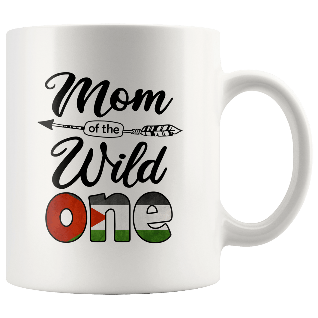 RobustCreative-Palestinian Mom of the Wild One Birthday Palestine Flag White 11oz Mug Gift Idea