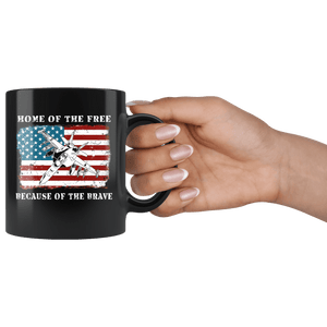 RobustCreative-Jet Fighter American Flag Home of the Free Veterans Day Distressed - Military Family 11oz Black Mug Deployed Duty Forces support troops CONUS Gift Idea - Both Sides Printed
