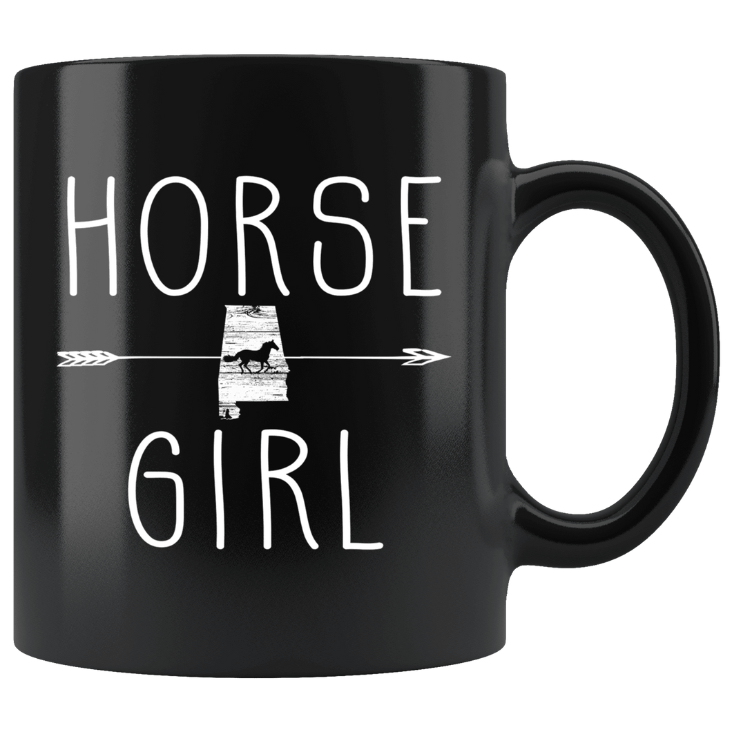 RobustCreative-Alabama Horse Girl Gifts Alabamian Shape Country for women - 11oz Black Mug Riding Lover Gift Idea