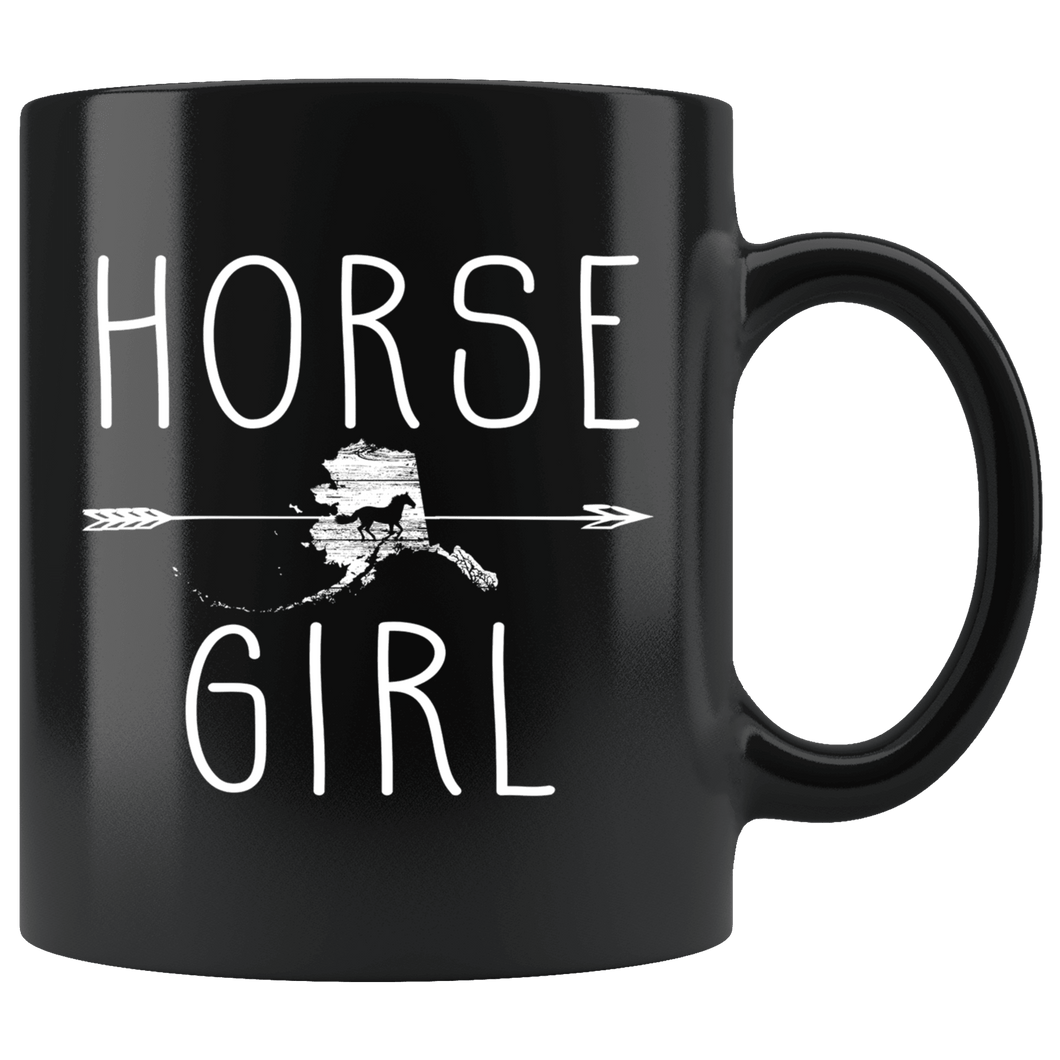 RobustCreative-Alaska Horse Girl Gifts Alaskan Shape Country for women - 11oz Black Mug Riding Lover Gift Idea