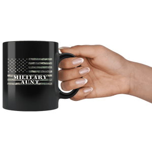 RobustCreative-American Camo Flag Aunt USA Patriot Family - Military Family 11oz Black Mug Active Component on Duty support troops Gift Idea - Both Sides Printed