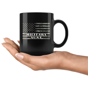 RobustCreative-American Camo Flag Aunt USA Patriot Family - Military Family 11oz Black Mug Active Component on Duty support troops Gift Idea - Both Sides Printed