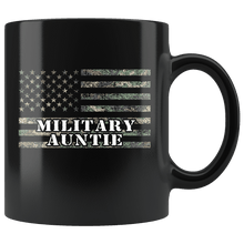 Load image into Gallery viewer, RobustCreative-American Camo Flag Auntie USA Patriot Family - Military Family 11oz Black Mug Active Component on Duty support troops Gift Idea - Both Sides Printed

