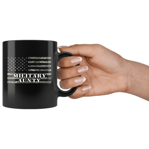 RobustCreative-American Camo Flag Aunty USA Patriot Family - Military Family 11oz Black Mug Active Component on Duty support troops Gift Idea - Both Sides Printed