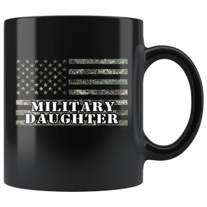 RobustCreative-American Camo Flag Daughter USA Patriot Family - Military Family 11oz Black Mug Active Component on Duty support troops Gift Idea - Both Sides Printed