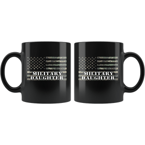 RobustCreative-American Camo Flag Daughter USA Patriot Family - Military Family 11oz Black Mug Active Component on Duty support troops Gift Idea - Both Sides Printed