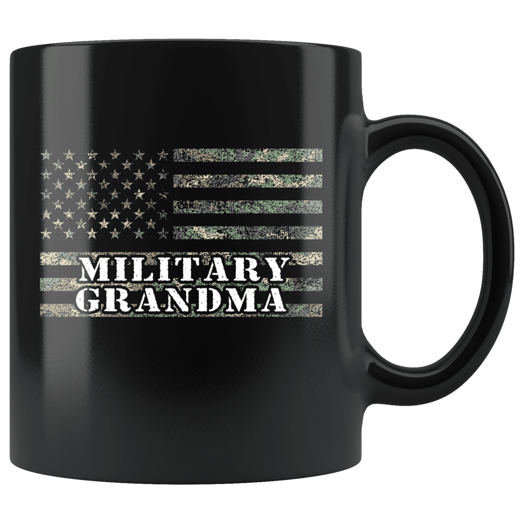 RobustCreative-American Camo Flag Grandma USA Patriot Family - Military Family 11oz Black Mug Active Component on Duty support troops Gift Idea - Both Sides Printed
