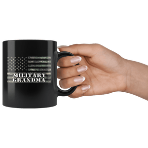 RobustCreative-American Camo Flag Grandma USA Patriot Family - Military Family 11oz Black Mug Active Component on Duty support troops Gift Idea - Both Sides Printed