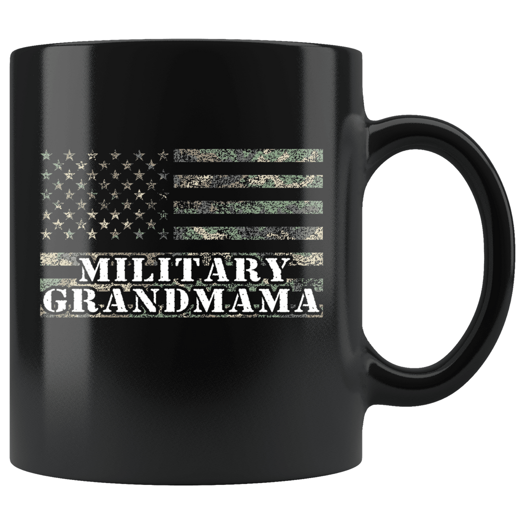 RobustCreative-American Camo Flag Grandmama USA Patriot Family - Military Family 11oz Black Mug Active Component on Duty support troops Gift Idea - Both Sides Printed