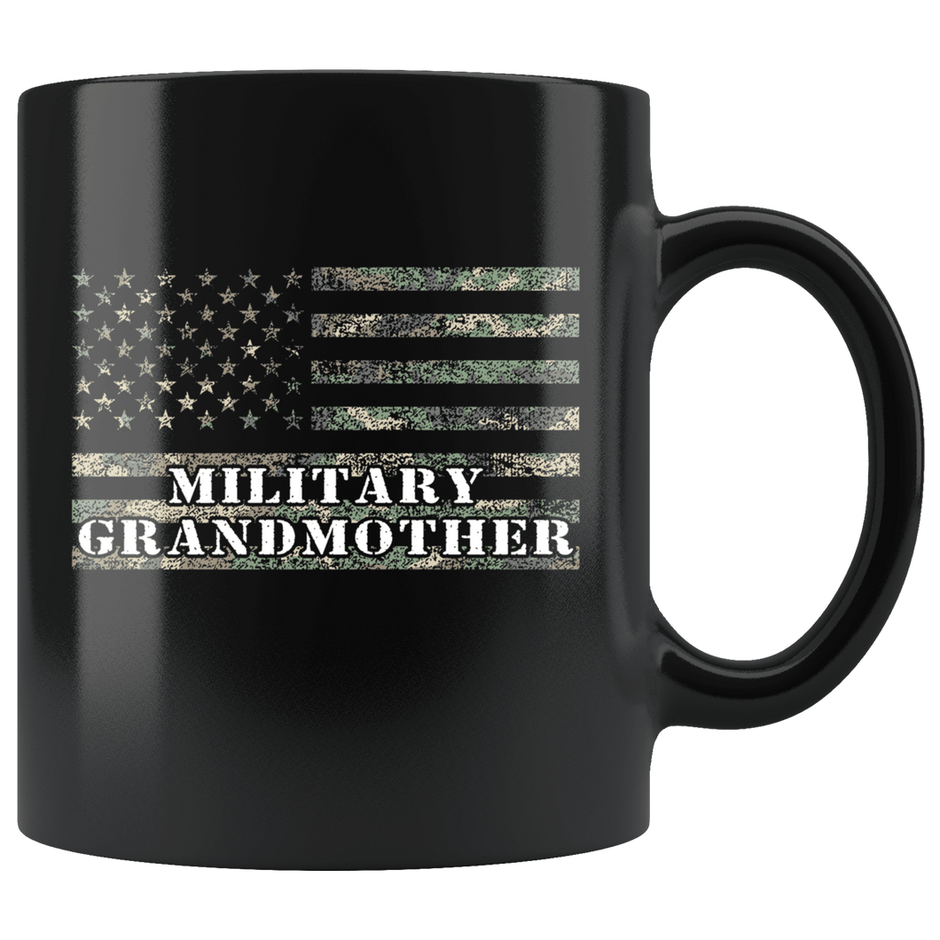 RobustCreative-American Camo Flag Grandmother USA Patriot Family - Military Family 11oz Black Mug Active Component on Duty support troops Gift Idea - Both Sides Printed