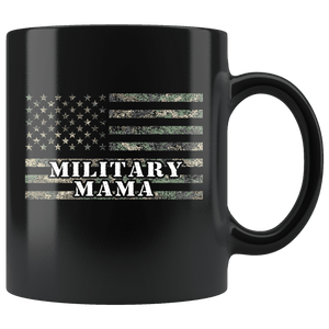 RobustCreative-American Camo Flag Mama USA Patriot Family - Military Family 11oz Black Mug Active Component on Duty support troops Gift Idea - Both Sides Printed