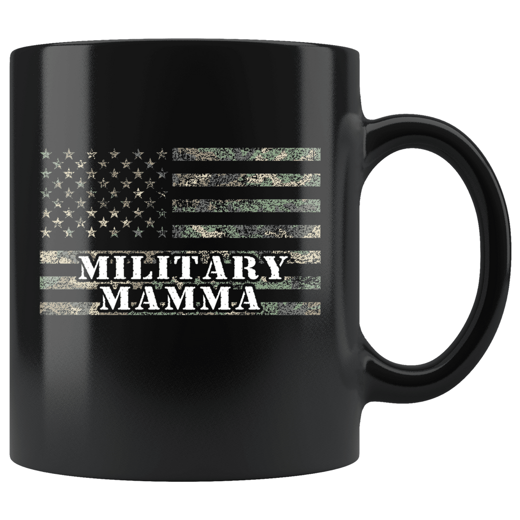 RobustCreative-American Camo Flag Mamma USA Patriot Family - Military Family 11oz Black Mug Active Component on Duty support troops Gift Idea - Both Sides Printed
