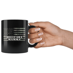 RobustCreative-American Camo Flag Mamma USA Patriot Family - Military Family 11oz Black Mug Active Component on Duty support troops Gift Idea - Both Sides Printed