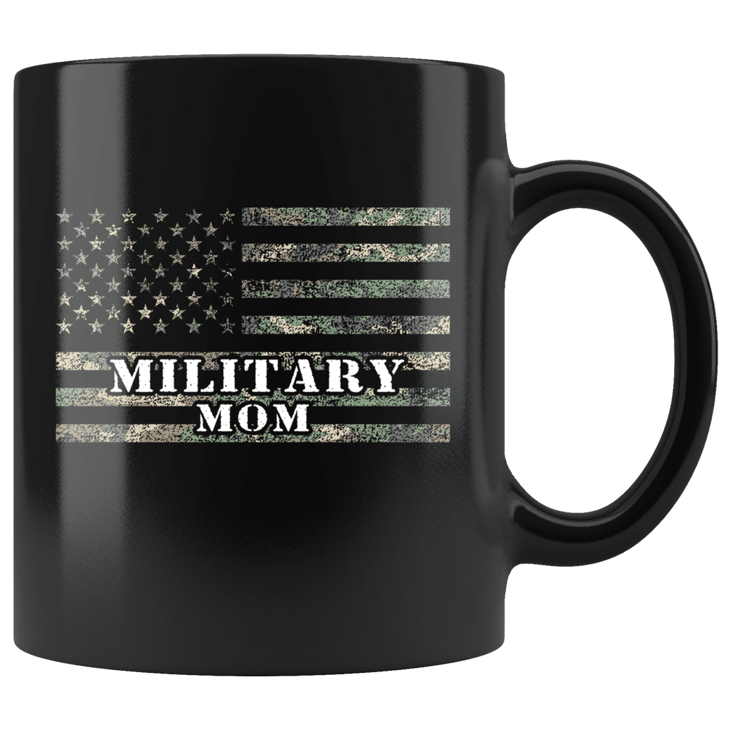 RobustCreative-American Camo Flag Mom USA Patriot Family - Military Family 11oz Black Mug Active Component on Duty support troops Gift Idea - Both Sides Printed