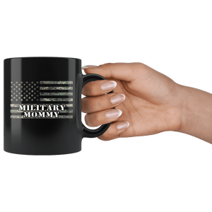 RobustCreative-American Camo Flag Mommy USA Patriot Family - Military Family 11oz Black Mug Active Component on Duty support troops Gift Idea - Both Sides Printed