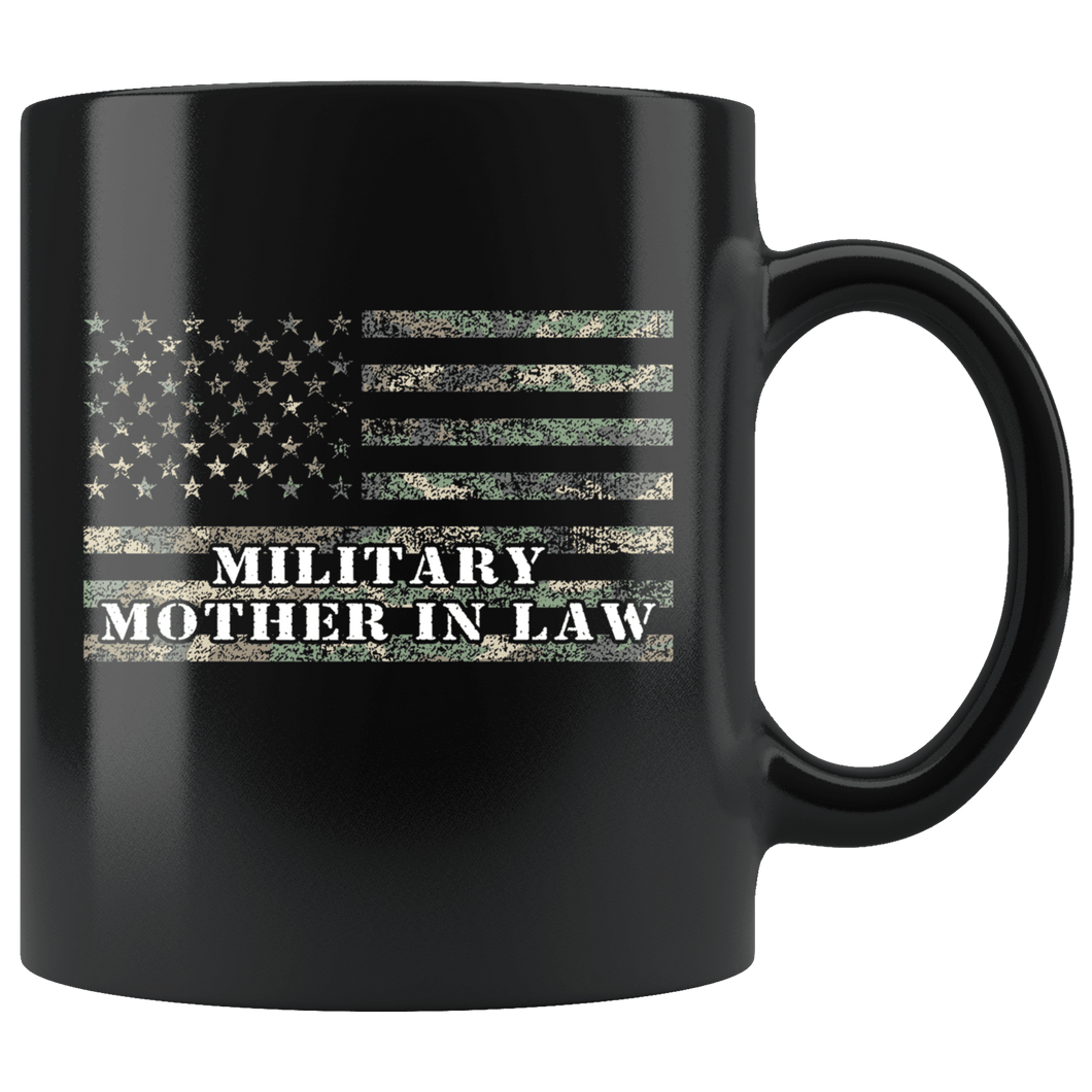 RobustCreative-American Camo Flag Mother In Law USA Patriot Family - Military Family 11oz Black Mug Active Component on Duty support troops Gift Idea - Both Sides Printed