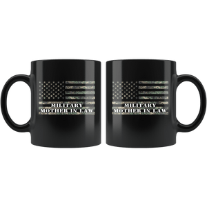 RobustCreative-American Camo Flag Mother In Law USA Patriot Family - Military Family 11oz Black Mug Active Component on Duty support troops Gift Idea - Both Sides Printed