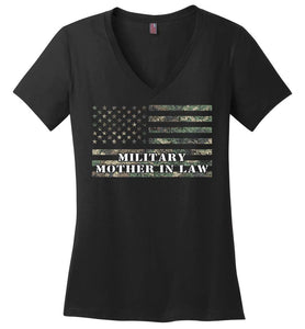 RobustCreative-American Camo Flag Mother In Law Womens V-Neck shirt USA Patriot Family Active Component on Duty Black