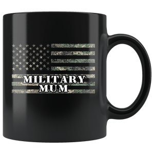 RobustCreative-American Camo Flag Mum USA Patriot Family - Military Family 11oz Black Mug Active Component on Duty support troops Gift Idea - Both Sides Printed