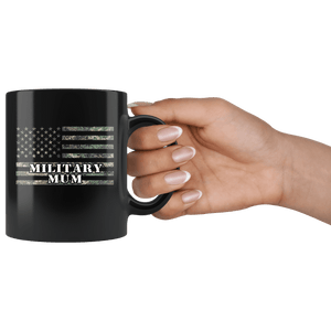 RobustCreative-American Camo Flag Mum USA Patriot Family - Military Family 11oz Black Mug Active Component on Duty support troops Gift Idea - Both Sides Printed