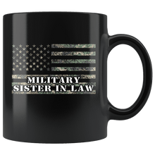 Load image into Gallery viewer, RobustCreative-American Camo Flag Sister In Law USA Patriot Family - Military Family 11oz Black Mug Active Component on Duty support troops Gift Idea - Both Sides Printed
