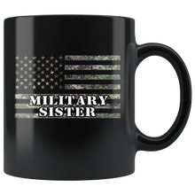 Load image into Gallery viewer, RobustCreative-American Camo Flag Sister USA Patriot Family - Military Family 11oz Black Mug Active Component on Duty support troops Gift Idea - Both Sides Printed
