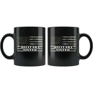 RobustCreative-American Camo Flag Sister USA Patriot Family - Military Family 11oz Black Mug Active Component on Duty support troops Gift Idea - Both Sides Printed