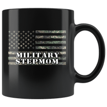 Load image into Gallery viewer, RobustCreative-American Camo Flag Stepmom USA Patriot Family - Military Family 11oz Black Mug Active Component on Duty support troops Gift Idea - Both Sides Printed
