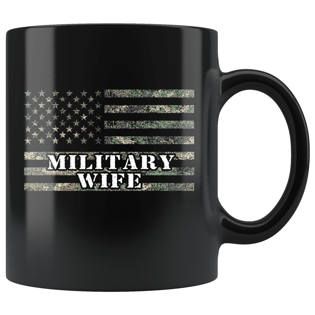 RobustCreative-American Camo Flag Wife USA Patriot Family - Military Family 11oz Black Mug Active Component on Duty support troops Gift Idea - Both Sides Printed