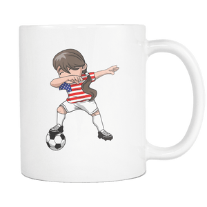 RobustCreative-American Dabbing Soccer Girl - Soccer Pride - America Flag Gift America Football Gift - 11oz White Funny Coffee Mug Women Men Friends Gift ~ Both Sides Printed