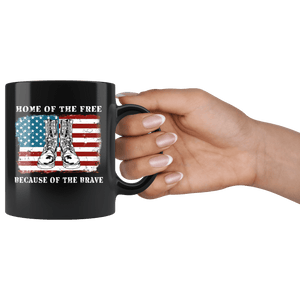 RobustCreative-American Flag Home of the Free Combat Boots Veterans - Military Family 11oz Black Mug Deployed Duty Forces support troops CONUS Gift Idea - Both Sides Printed