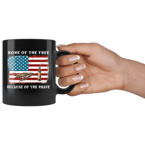 RobustCreative-American Flag Home of the Free Veterans Ammo - Military Family 11oz Black Mug Deployed Duty Forces support troops CONUS Gift Idea - Both Sides Printed