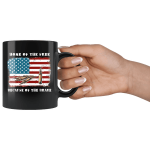 RobustCreative-American Flag Home of the Free Veterans Ammo Tip - Military Family 11oz Black Mug Deployed Duty Forces support troops CONUS Gift Idea - Both Sides Printed