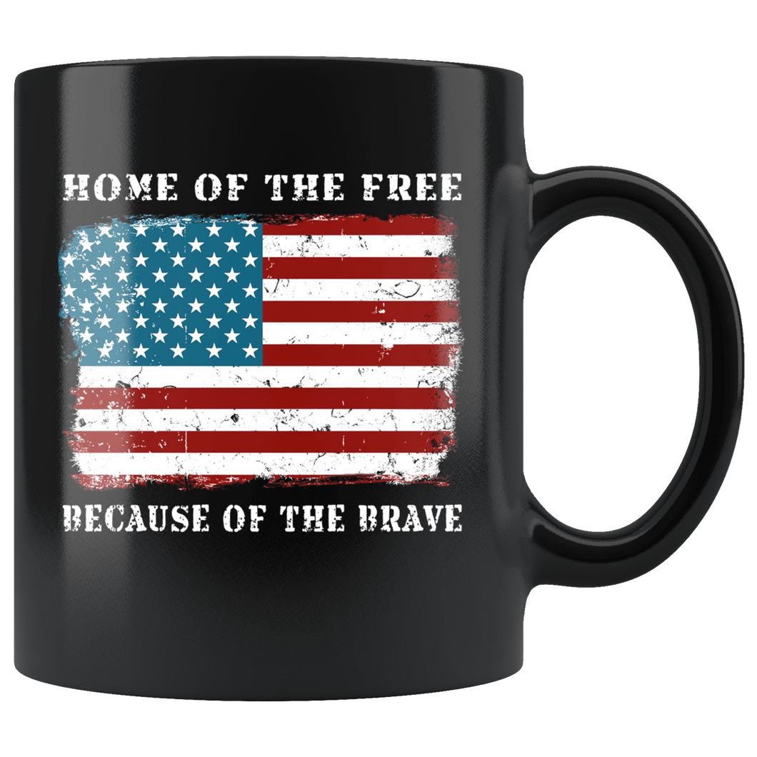 RobustCreative-American Flag Home of the Free Veterans Day - Military Family 11oz Black Mug Retired or Deployed support troops Gift Idea - Both Sides Printed