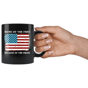 RobustCreative-American Flag Home of the Free Veterans Day - Military Family 11oz Black Mug Retired or Deployed support troops Gift Idea - Both Sides Printed