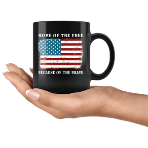 RobustCreative-American Flag Home of the Free Veterans Day - Military Family 11oz Black Mug Retired or Deployed support troops Gift Idea - Both Sides Printed