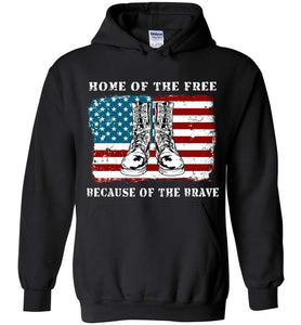 RobustCreative-American Flag Hoodie Home of the Free Combat Boots Veterans Deployed Duty Forces Black