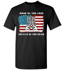 RobustCreative-American Flag T-shirt Home of the Free Combat Boots 4th July Deployed Duty Forces Black