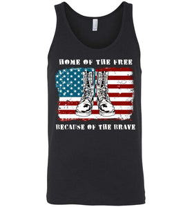 RobustCreative-American Flag Tank Top Home of the Free Combat Boots 4th July Deployed Duty Forces Black
