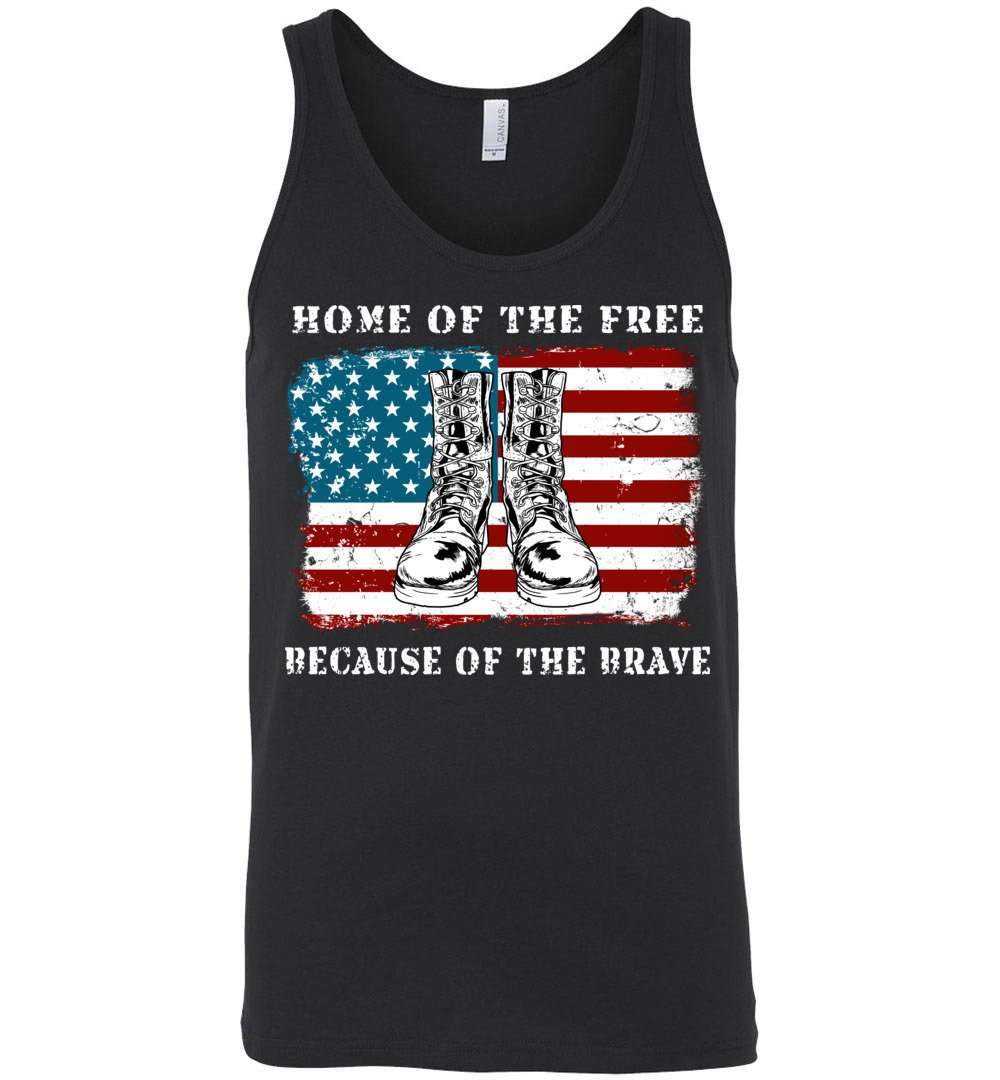 RobustCreative-American Flag Tank Top Home of the Free Combat Boots Veterans Deployed Duty Forces Black