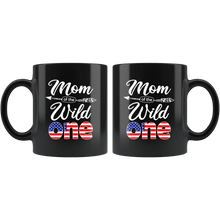 Load image into Gallery viewer, RobustCreative-American Mom of the Wild One Birthday America Flag Black 11oz Mug Gift Idea
